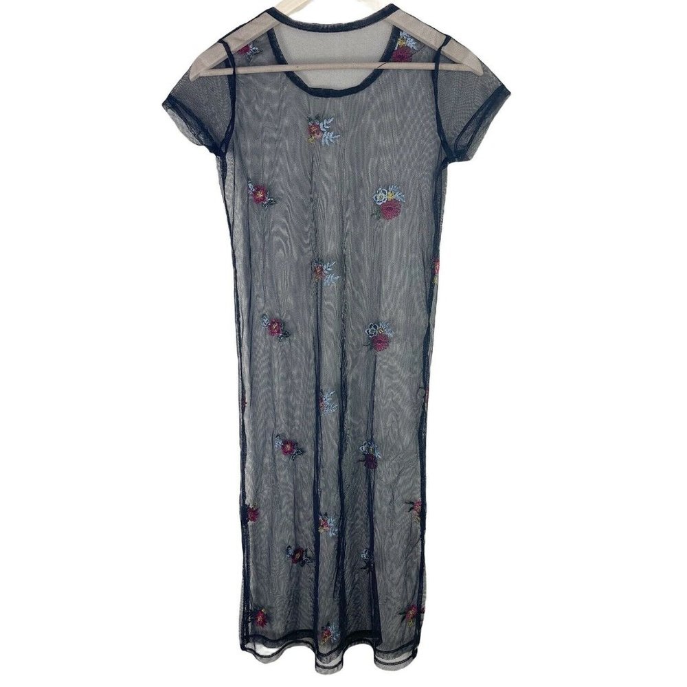 Vintage Y2K long black sheer mesh floral dress size small - Picture 3 of 5